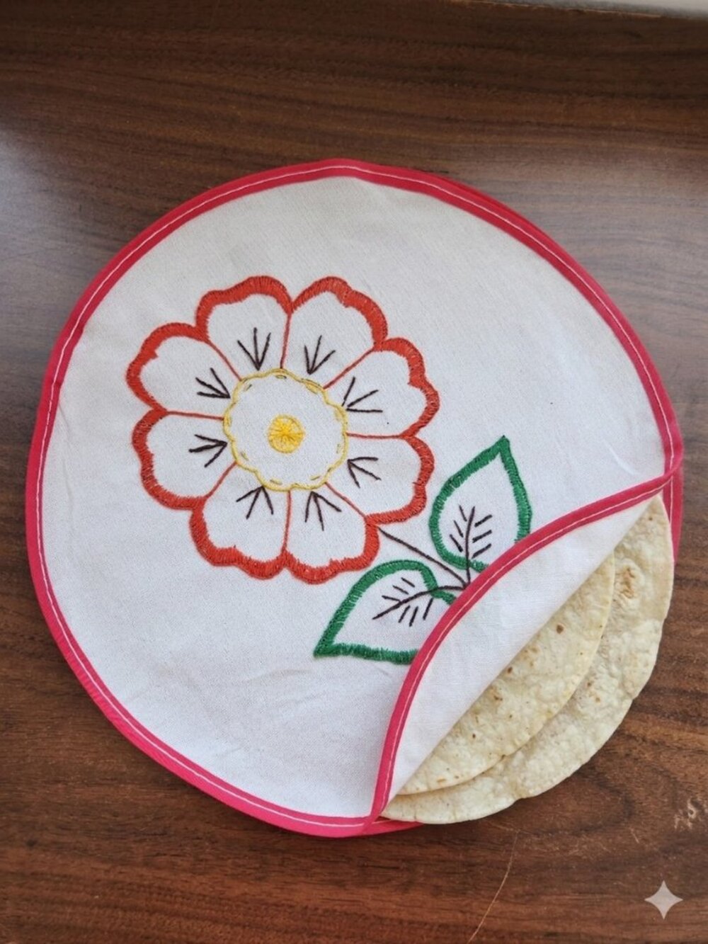 Handmade Embroidered Cloth Tortilla Warmer 11" Floral Tortillero